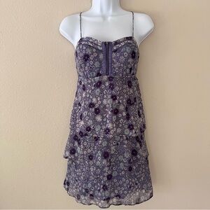 American Eagle Babydoll Mini Dress Purple Size 8 Ruffles Floral Fairy Whimsical